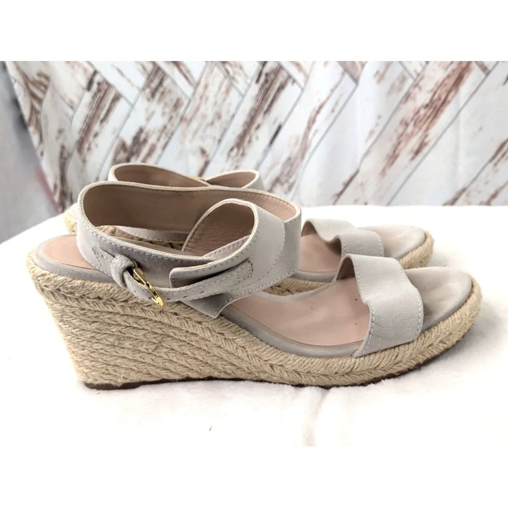 Stuart Weitzman Light Gray Suede Strap Espadrille